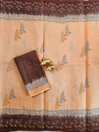 Pure Cotton with Hand Block Prints - Brown with Coffee Brown