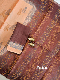 Pure Cotton with Hand Block Prints - Brown with Coffee Brown