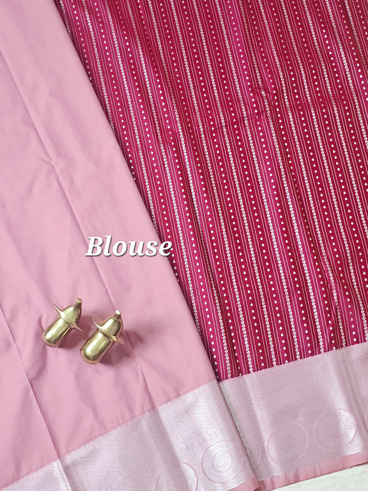 Semi Kanjivaram Soft Silk Borcade Saree - Magenta Pink with Pink