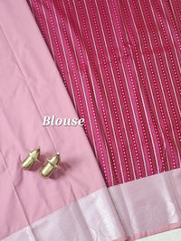 Semi Kanjivaram Soft Silk Borcade Saree - Magenta Pink with Pink