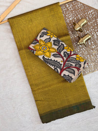 Handwoven Mangalagiri Plain Pattu Saree - Dual Shade Yellow with Black
