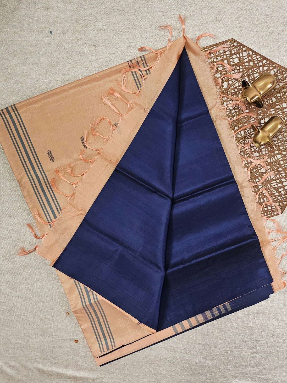 Dark Blue  with Pastel Peach  Chinnalampattu Saree with Blouse