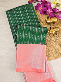 Semi Kanjivaram Soft Silk Borcade Saree - Dark Green with Peach
