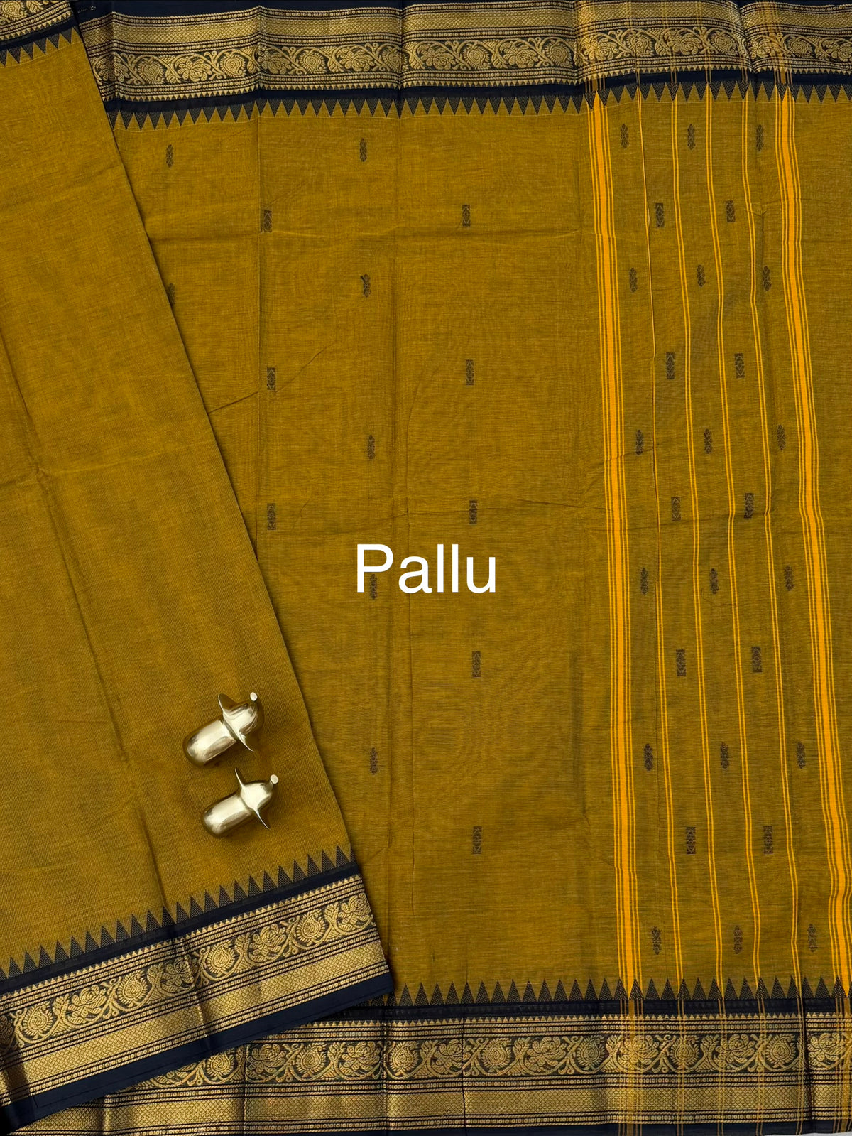 Chettinad Cotton Sarees -Dual Shade of Dark Mustard Yellow with Black