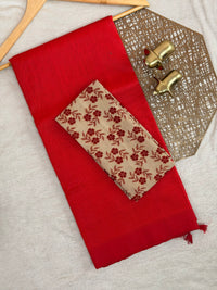 Handwoven Mangalagiri Plain Pattu Saree - Red