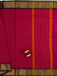 Chettinad Cotton Saree - Pink With Dark Purple Stripes