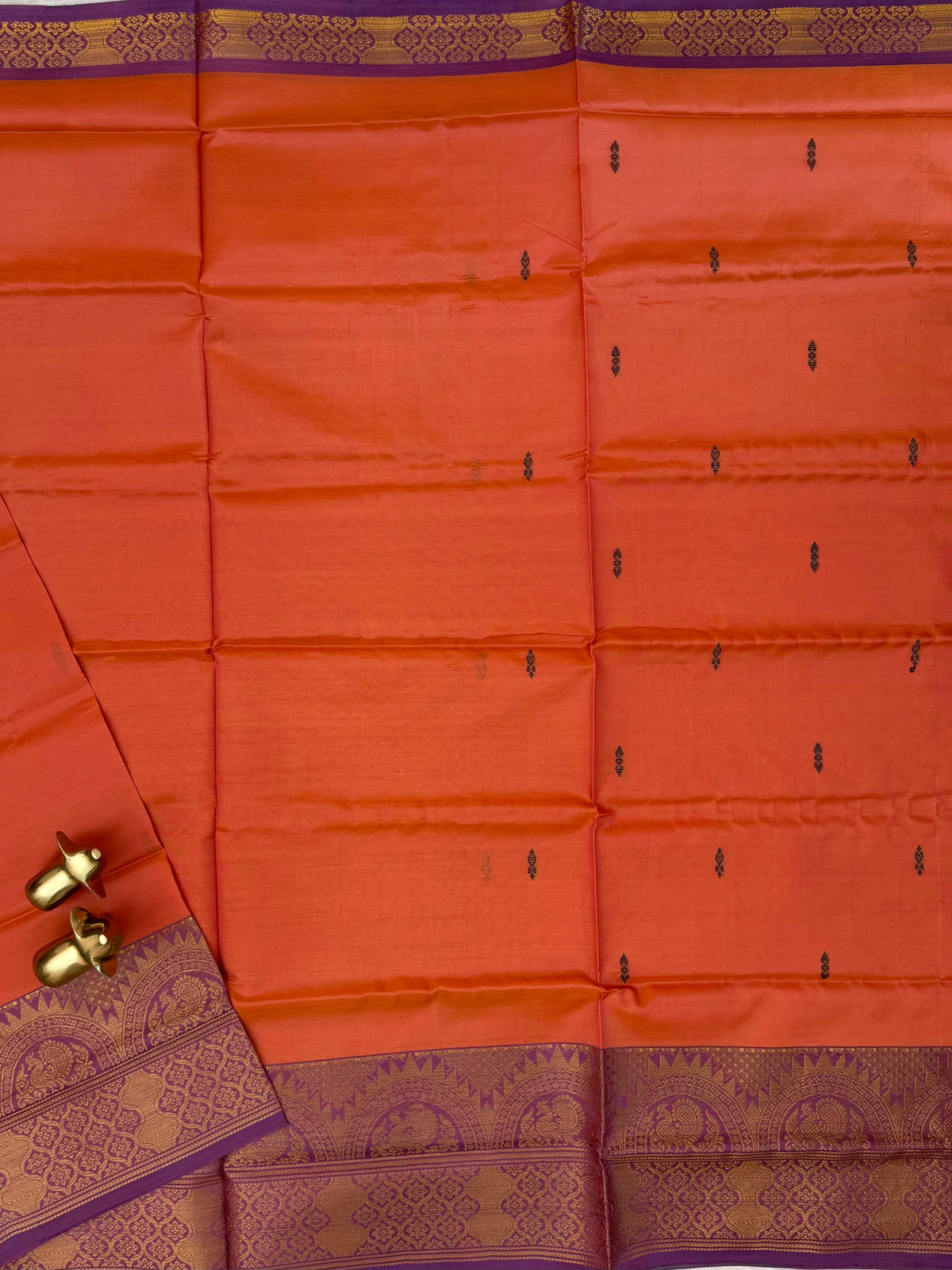 Dark Orange with Blue Chinnalampattu Big Border Saree
