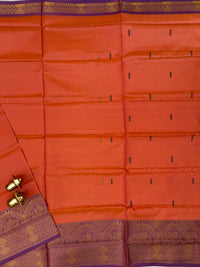 Dark Orange with Blue Chinnalampattu Big Border Saree