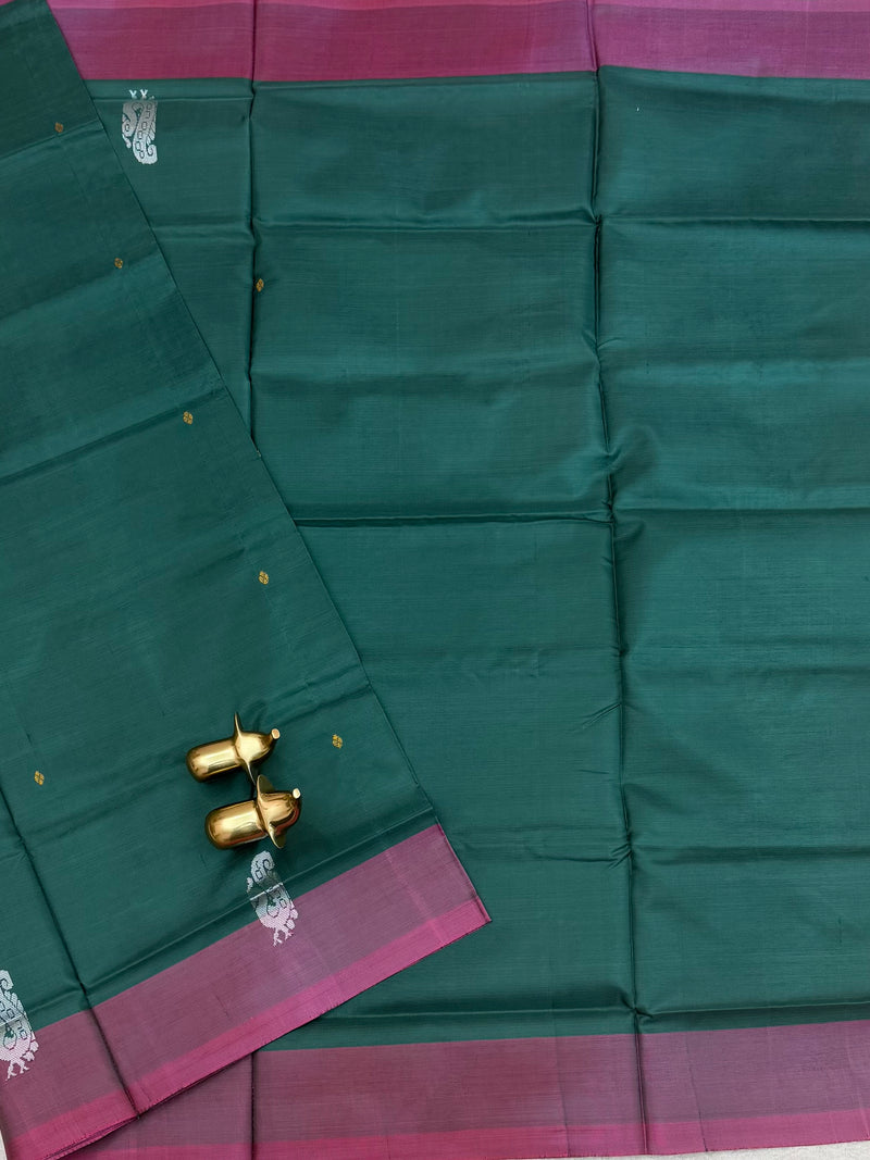 Chinnalampattu Saree - Dark Green with Pink