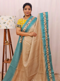 Premium Semi Tussar with  Heavy Floral Emboridery Saree - Blue