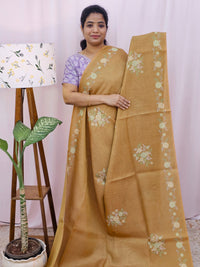 Linen Tissue with Zari Weaving Digital Printed Sarees - Yellow