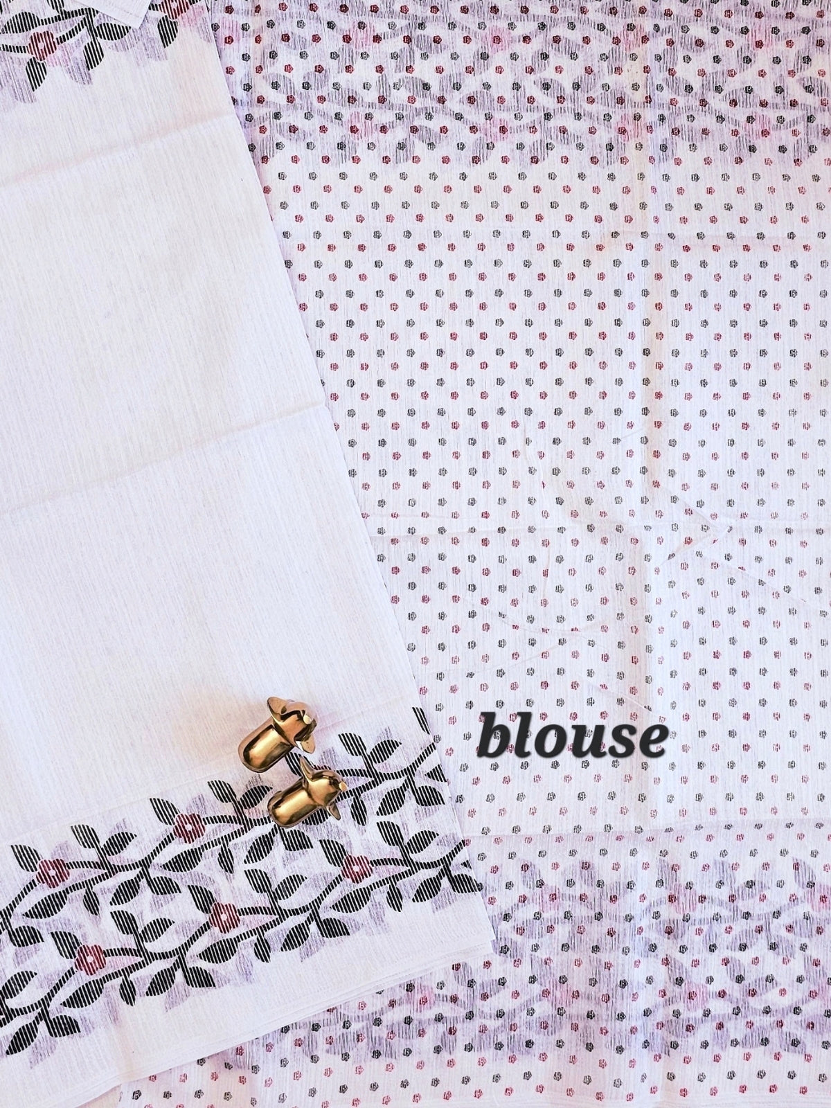 Casual Semi Tussar with Floral Border - White
