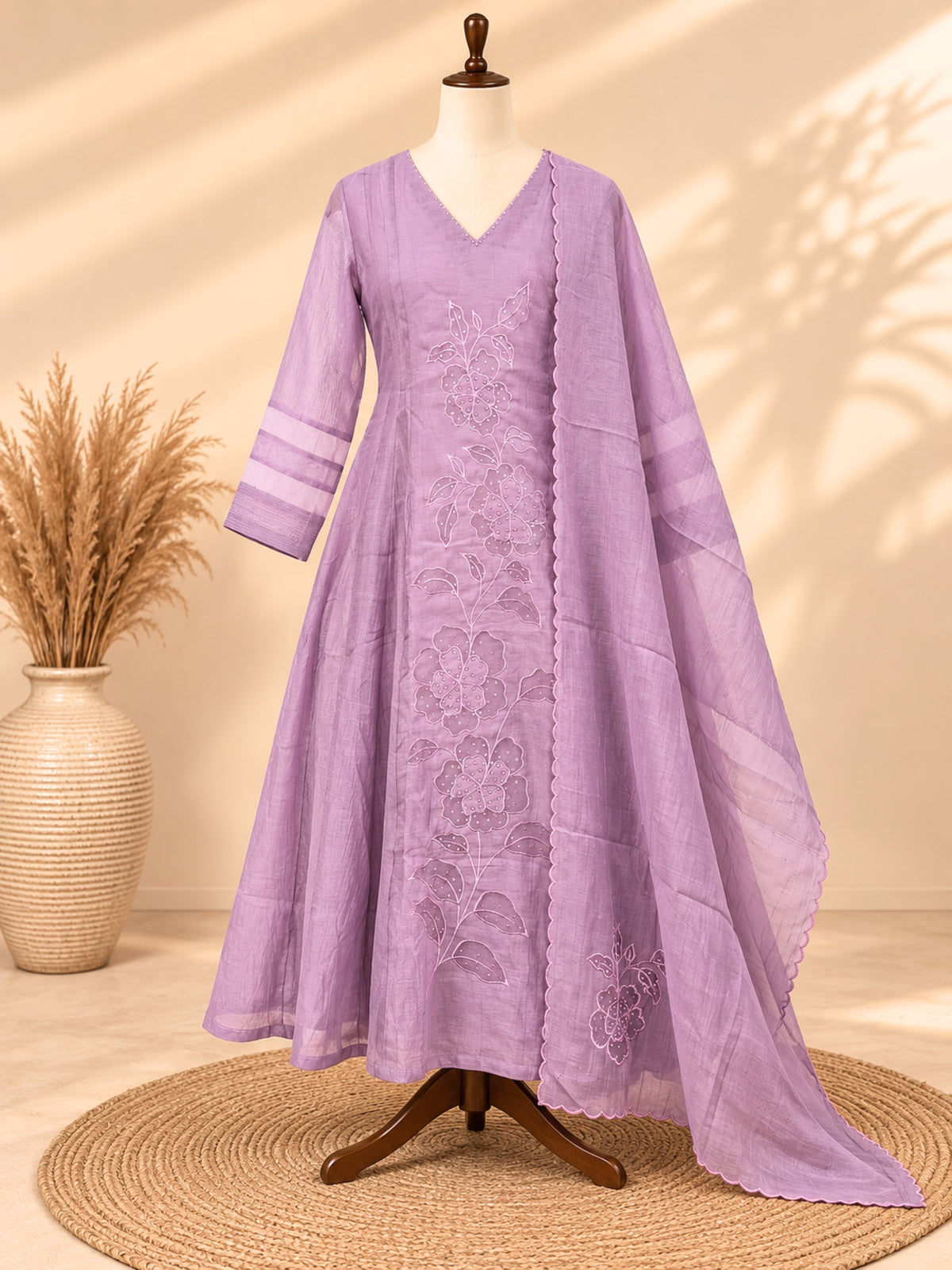 Premium Mul Chanderi 3 pcs Salwar Suit - Lavender