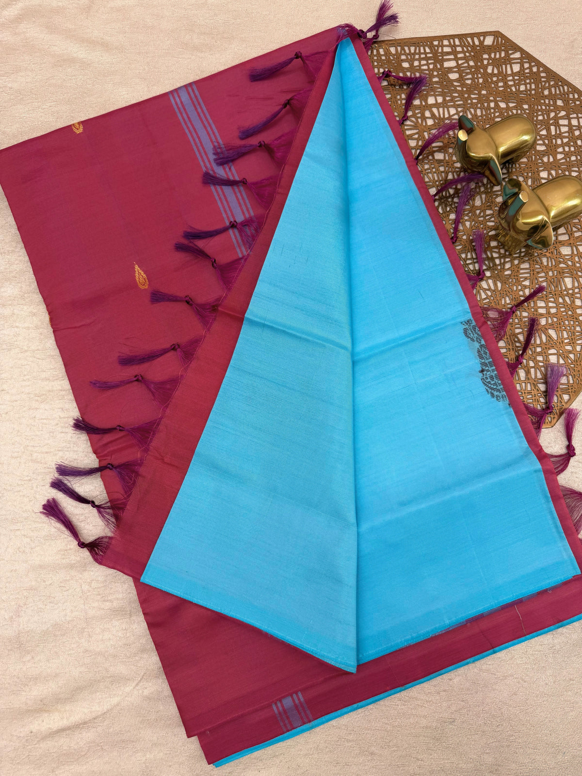 Chinnalampattu Saree - Blue with Reddish Pink