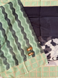 Premium Soft Semi Tussar Kota Weaving with Digital Prints - Cream with Green