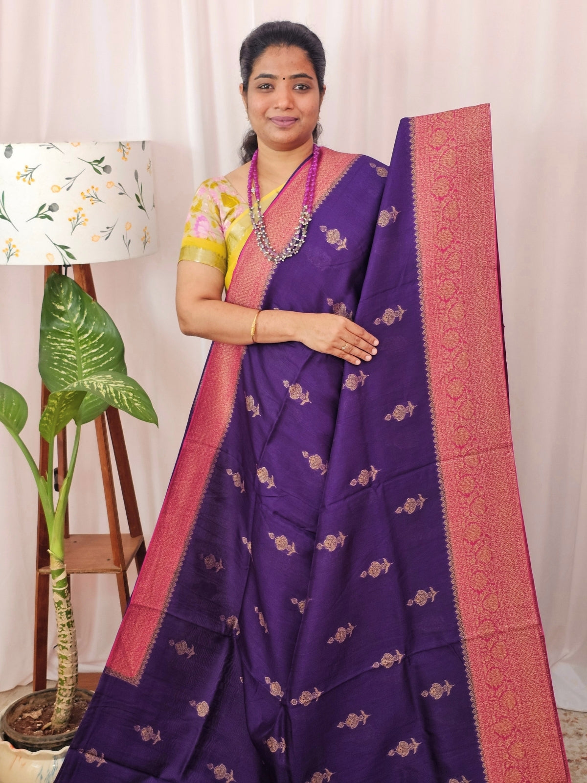 Jute Banarasi Silk Saree - Purple with Pink