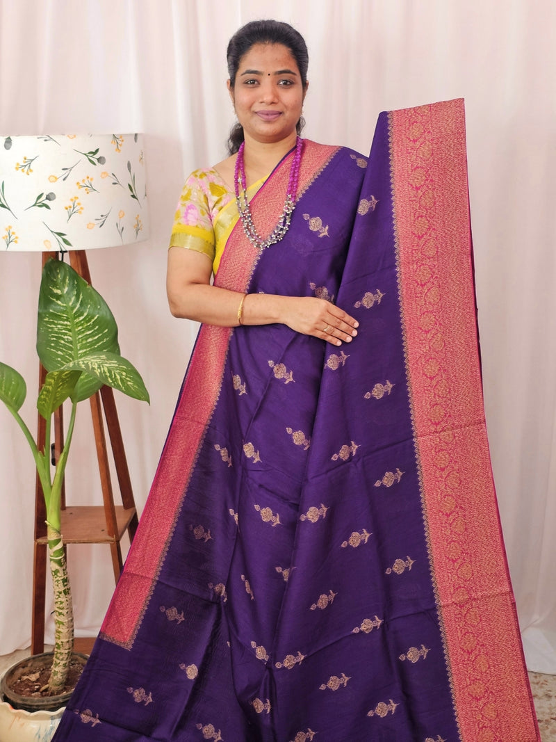 Jute Banarasi Silk Saree - Purple with Pink