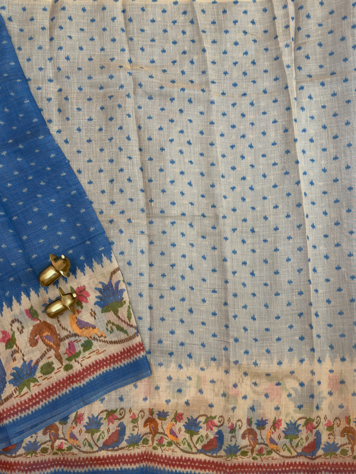 Linen Tissue with Digital Printed Sarees - Blue