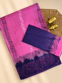 Pure Cotton with Checks Hand Block Prints - Pink with Purple