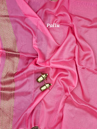 Jute Banarasi Silk Saree -  Wine with Pink
