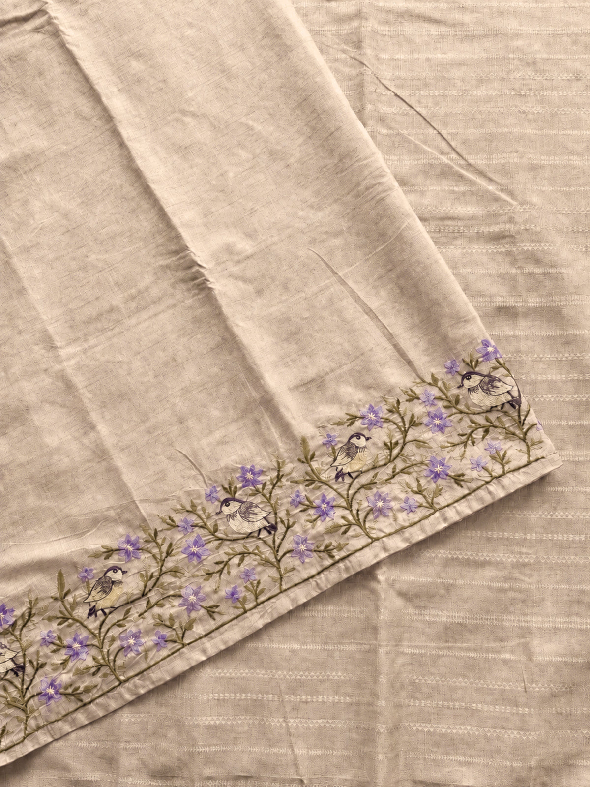 Premium Semi Tussar Zari Woven with Beautiful Emboridery Saree - Cream with Purple