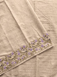 Premium Semi Tussar Zari Woven with Beautiful Emboridery Saree - Cream with Purple