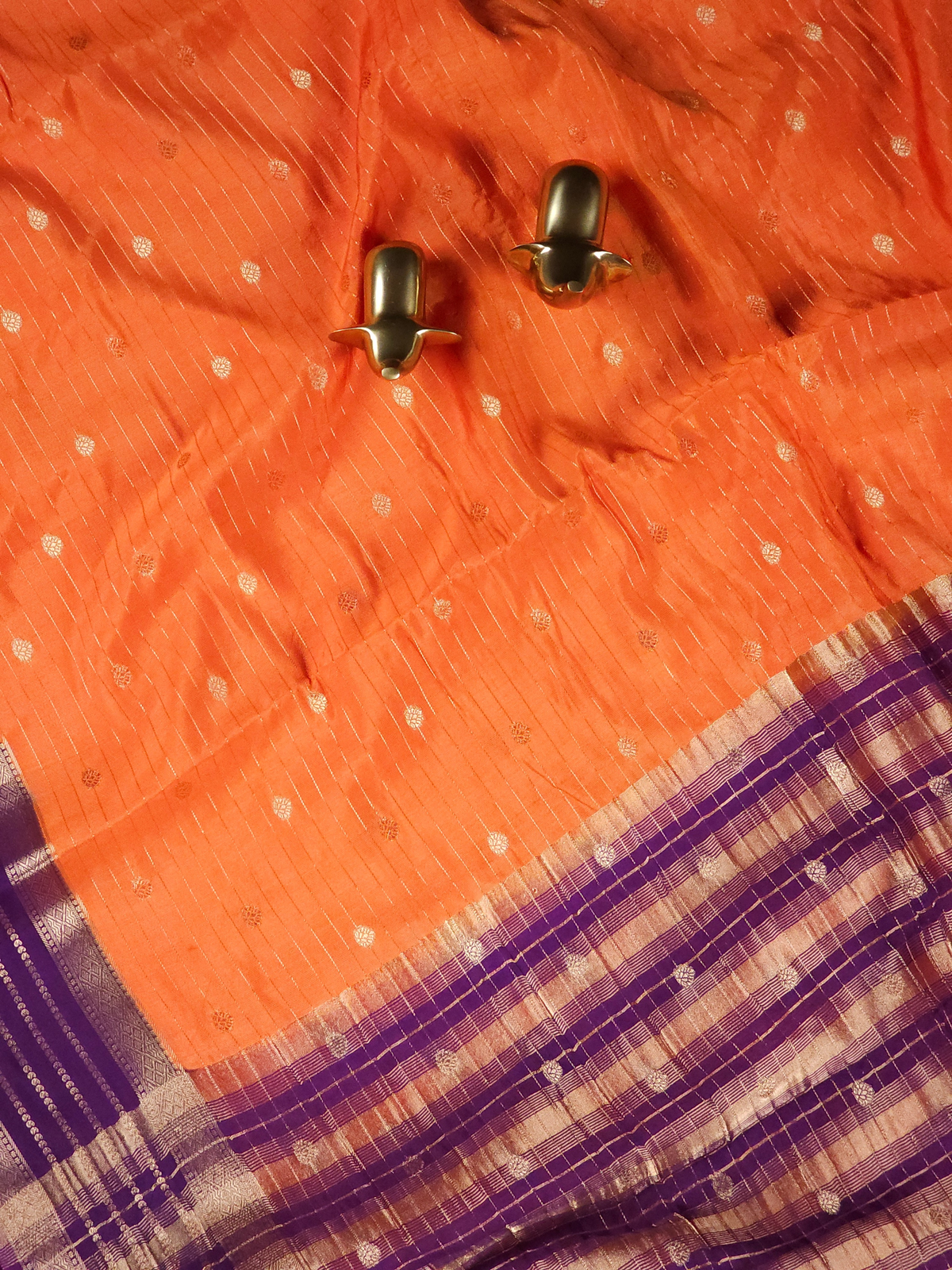 Georgette with Zari Woven Border Saree - Orange with Purple