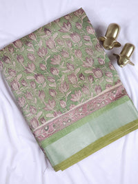 Soft Semi Tussar with Digital Prints - Green