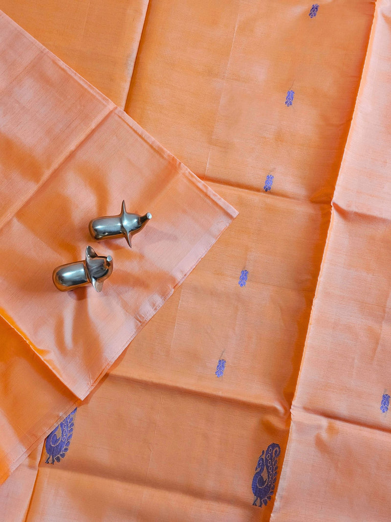 Chinnalampattu Saree- Pastel Orange with Dark Brown