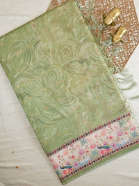 Unique Semi Tussar with Zari Weaving Butti - Green