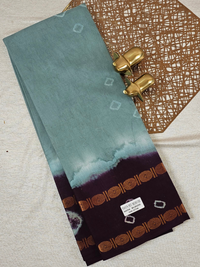 Madurai Sungadi Cotton Saree - Sage Green with Brown