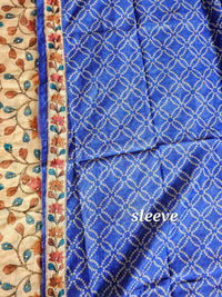 Chanderi with Kantha Unstitched Salwar Suit - Blue