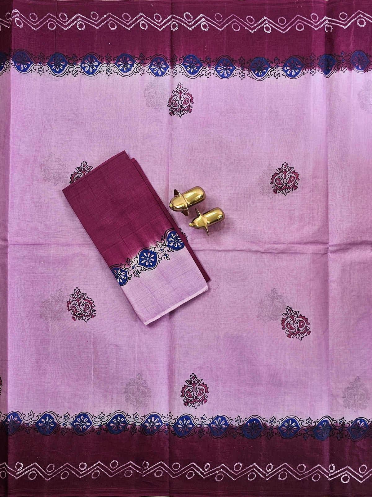 Pure Cotton with Hand Block Prints - Pink with Magenta Pink