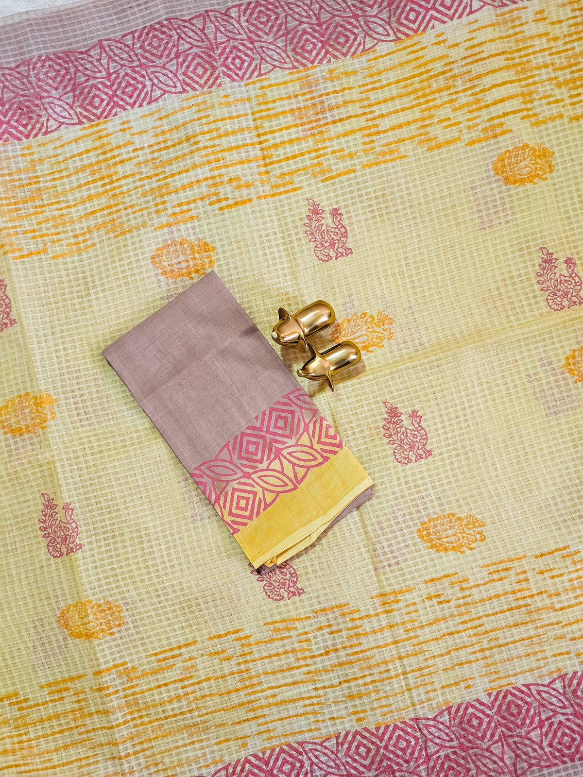 Pure Cotton with Checks Hand Block Prints - Sandal with Beige