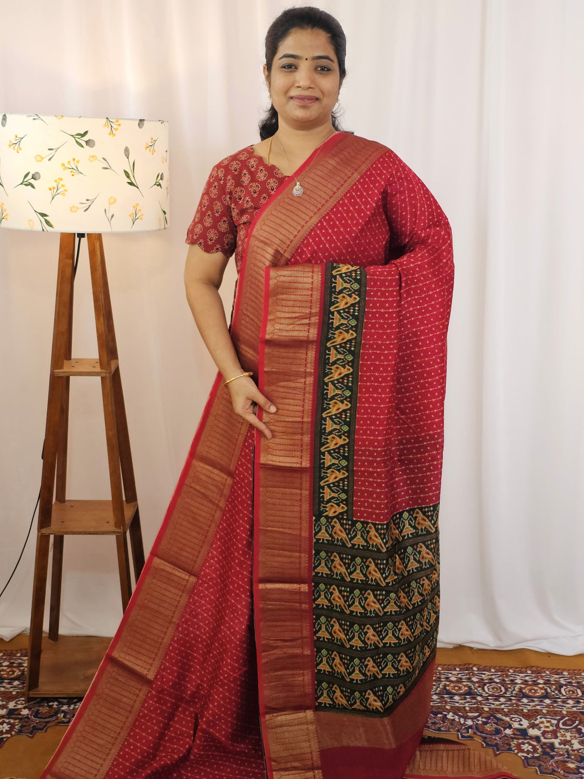 Pure Chanderi Butter Silk - Red with Black