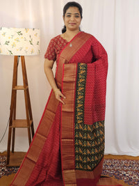 Pure Chanderi Butter Silk - Red with Black
