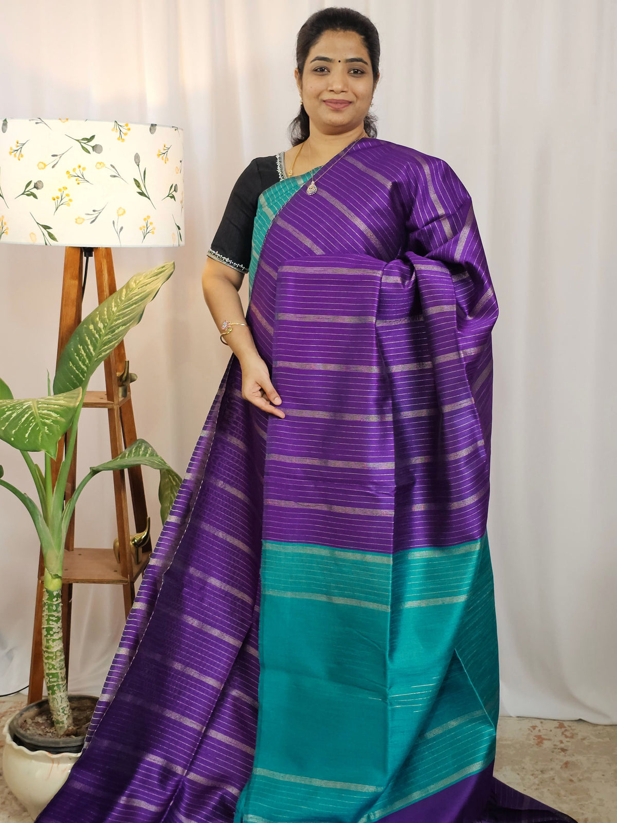 Semi Raw Silk -  Purple with Blue
