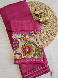 Chennuri Silk With Gap Border Kalamkari Sarees - Pink