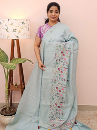 Premium Soft Linen Tissue with Hand Emboridery - Blue