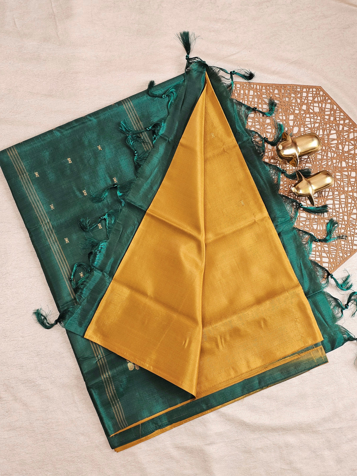 Dark Musterd with Green  Chinnalampattu Saree with Blouse