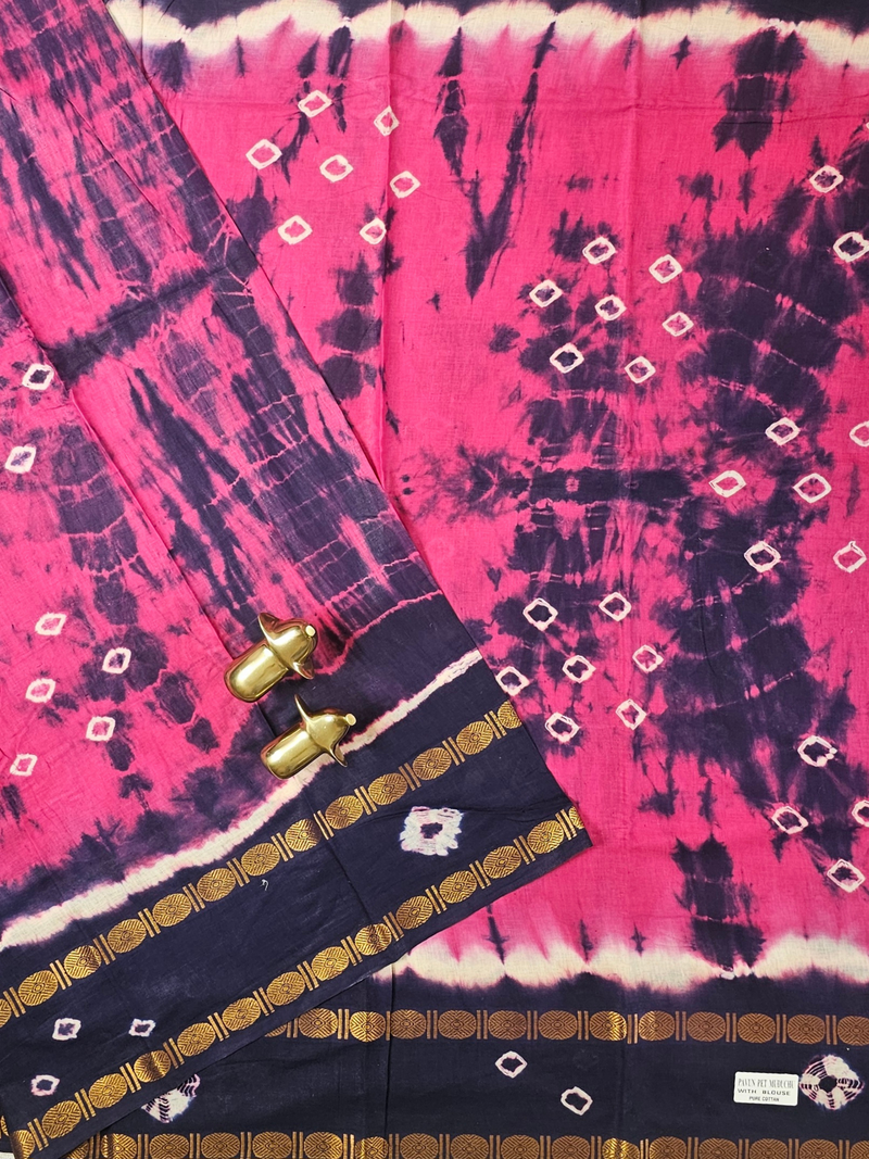 Madurai Sungadi Cotton Saree - Pink with Blue