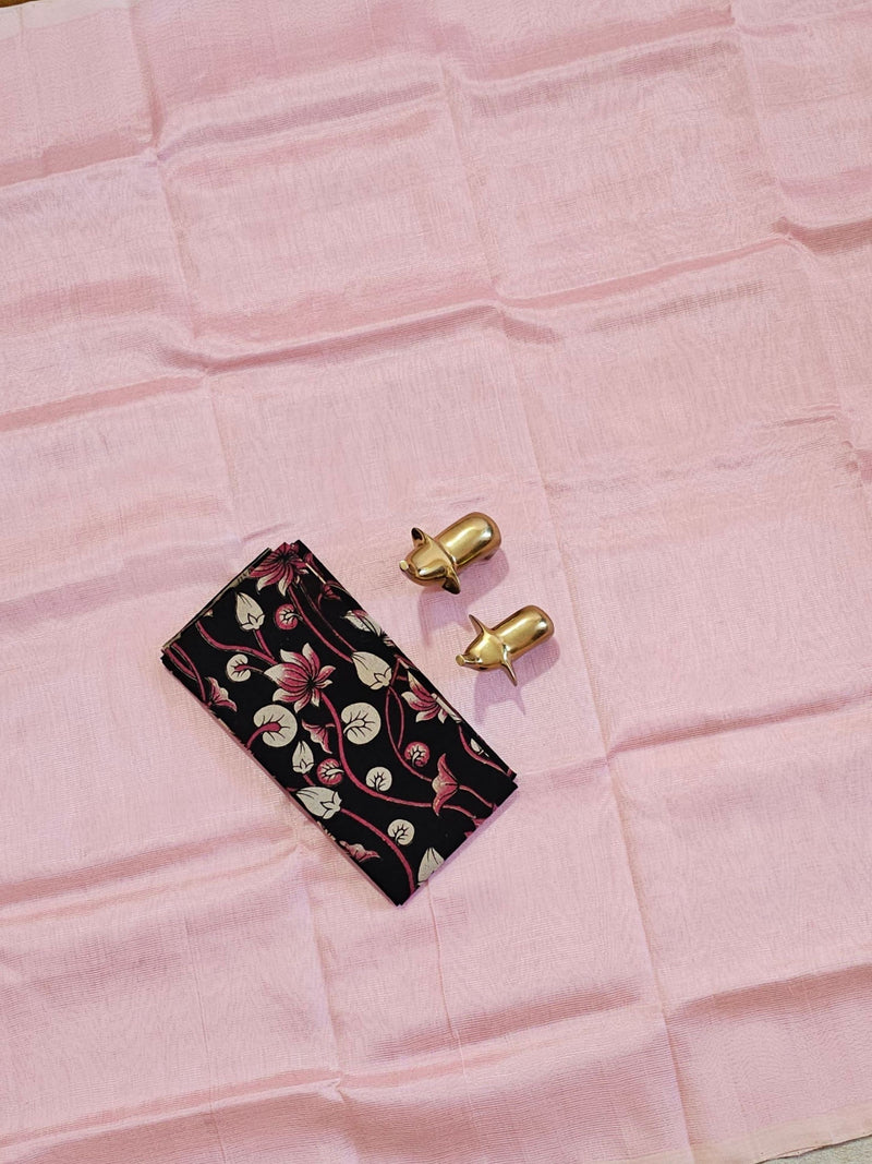 Handwoven Mangalagiri Plain Pattu Saree - Light Pink