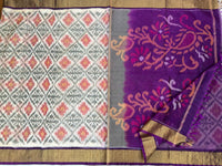 Cream with Purple Pochampally Ikkat Silk Cotton (SICO Pattu)