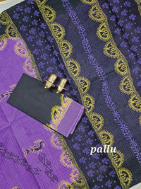 Pure Cotton with Checks Hand Block Prints - Purple with Black