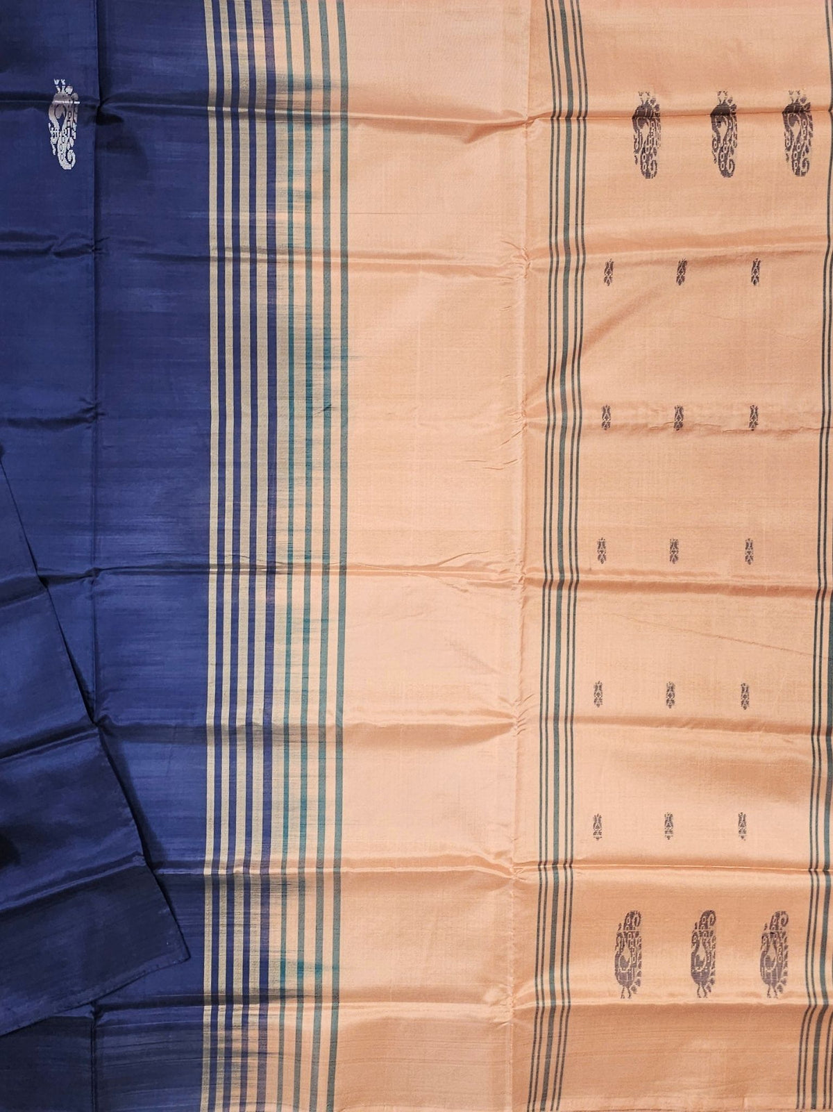 Dark Blue  with Pastel Peach  Chinnalampattu Saree with Blouse