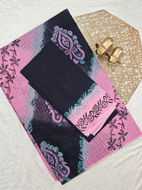 Pure Cotton with Checks Hand Block Prints - Pink with Black