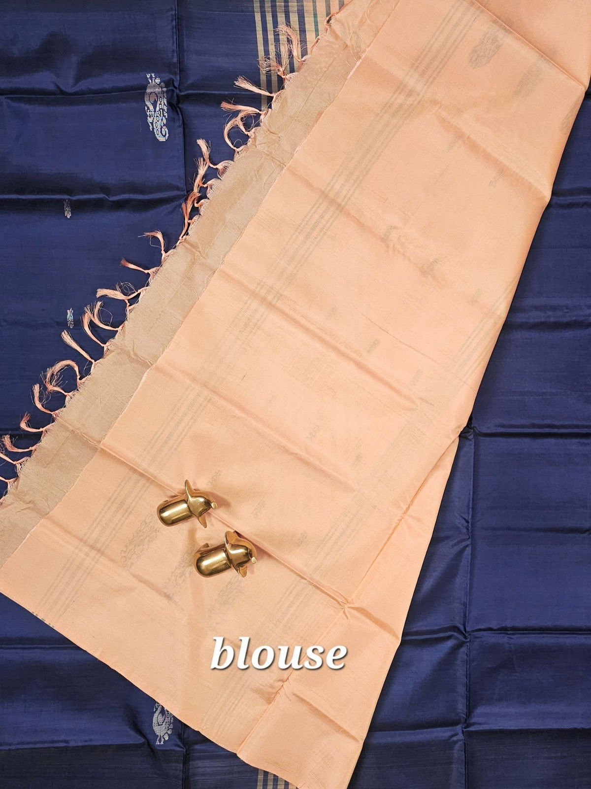 Dark Blue  with Pastel Peach  Chinnalampattu Saree with Blouse