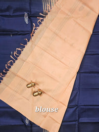 Dark Blue  with Pastel Peach  Chinnalampattu Saree with Blouse