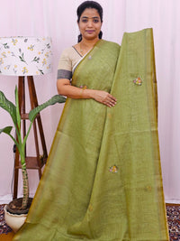 Linen Tissue with Embroidery Work - Green