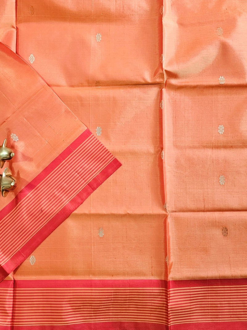Chinnalampattu Saree - Dual Shade Yellowish Orange with Red